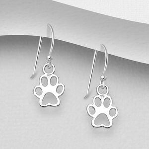 Sterling Silver 925 Cutout Mini Paw Print Earrings